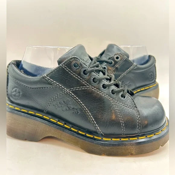 RARE DAISY Flower Dr. Martens Chunky Black Leather 12283 Oxford Boot WMS Sz 7 - Picture 3 of 15